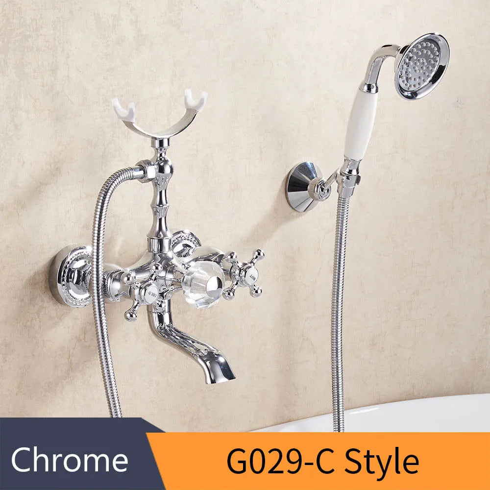 Grifo de bañera montado en la pared de latón dorado Decorbites™ con kit de ducha de mano