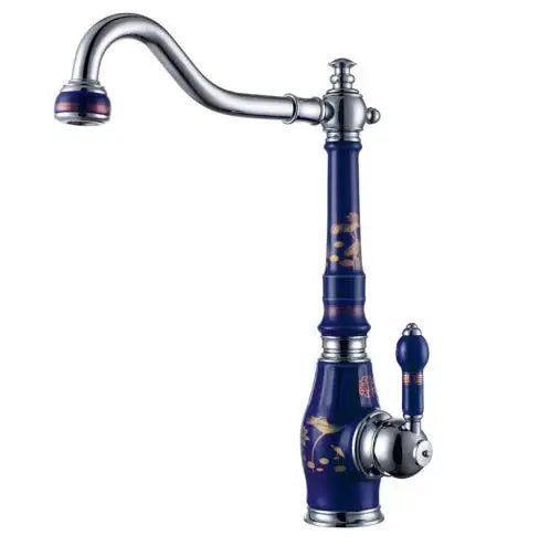 صنبور مطبخ نحاسي من DecorBites™ مصنوع من البورسلين، خلاط حوض دوار بلمسة نهائية من الكروم
