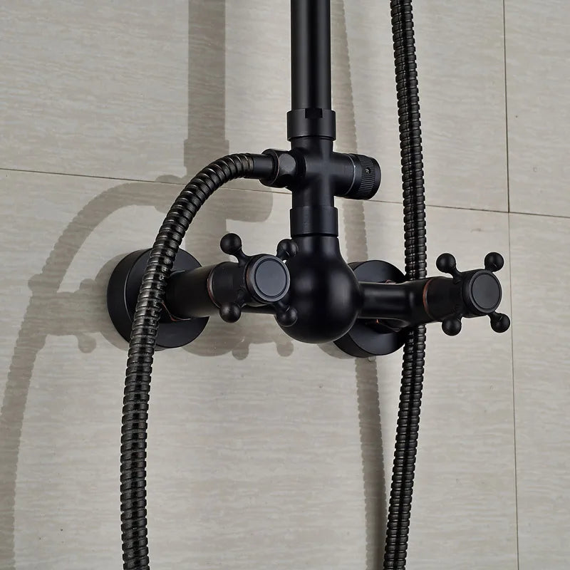 DecorBites™ Black Bronze Rainfall Shower Faucet Set with 8" Head for Wall Mount