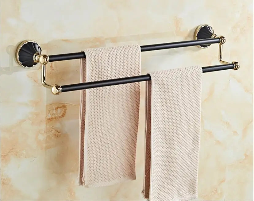 Gold Black Bathroom Accessory Set With Towel Bar