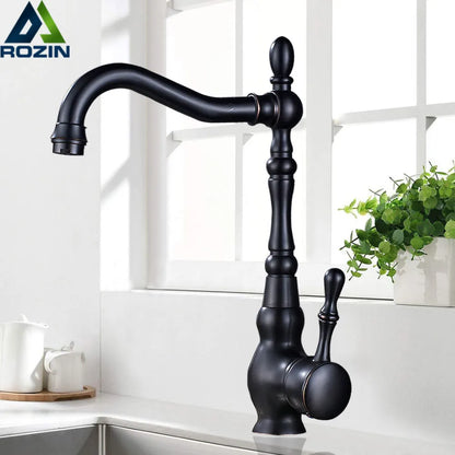 DecorBites™ Black Bronze Kitchen Faucet Deck Mounted 360° Rotation Hot Cold Mixer Tap