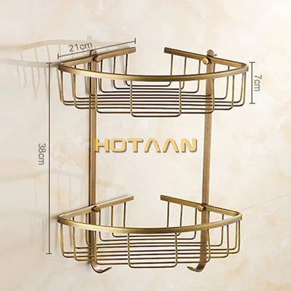 DecorBites™ Brass Bathroom Shower Shelf Basket - Double Layer Antique Finish Holder