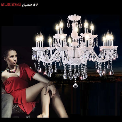 DecorBites™ Crystal Chandelier with 18 White Arms LED Candle Lights suitable for Living Bedroom