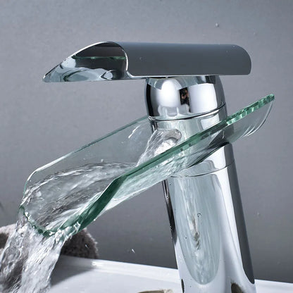 DecorBites™ Glass Spout Basin Faucet: Waterfall Bathroom Mixer Tap, Chrome Finish