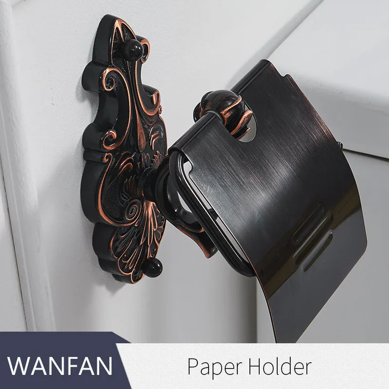 DecorBites™ Black Brass Toilet Paper Holder Wall Mounted Bathroom Accessories Holder Shelf