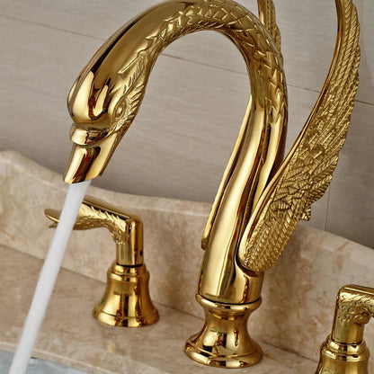 DecorBites™ Golden Swan Bathtub Faucet Set with Brass Hand Shower.