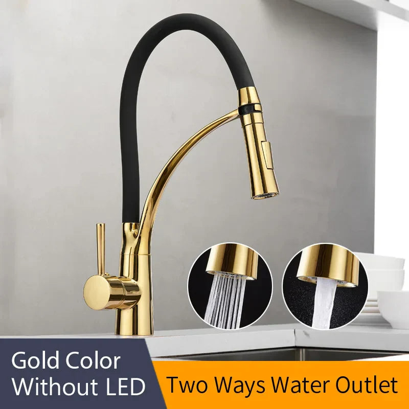 DecorBites™ LED Kitchen Faucet with Rubber Design and Single Handle Pull Down