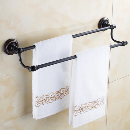 DecorBites™ Brass Double Towel Bar Bathroom Shelf Black Towel Rack Holder