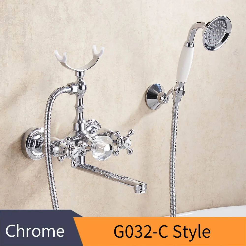 Grifo de bañera montado en la pared de latón dorado Decorbites™ con kit de ducha de mano