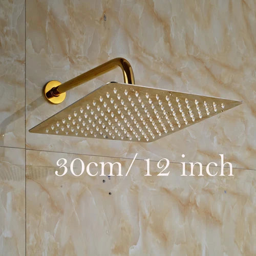 DecorBites™ Golden Ultrathin Rainfall Shower Head Set with Wall Mount Brass Arm