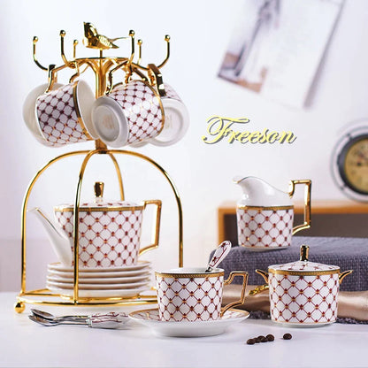 DecorBites™ Gold Porcelain Coffee & Tea Set, Elegant Bone China Luxury Ceramics