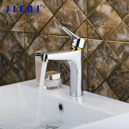 DecorBites™ Golden Chrome Brass Bathroom Sink Faucet Mixer