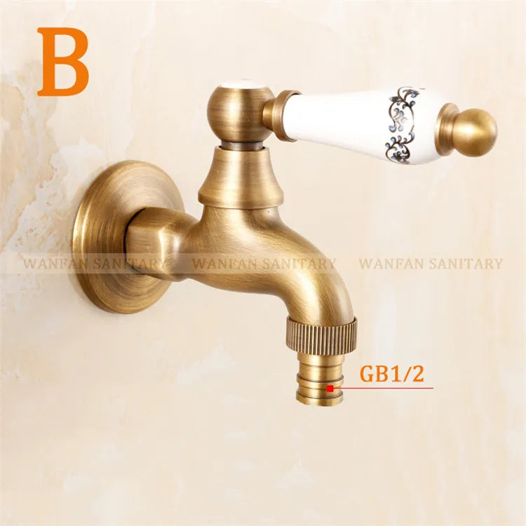 DecorBites™ Brass Antique Bibcock Faucet for Garden and Laundry, Cold Water Tap