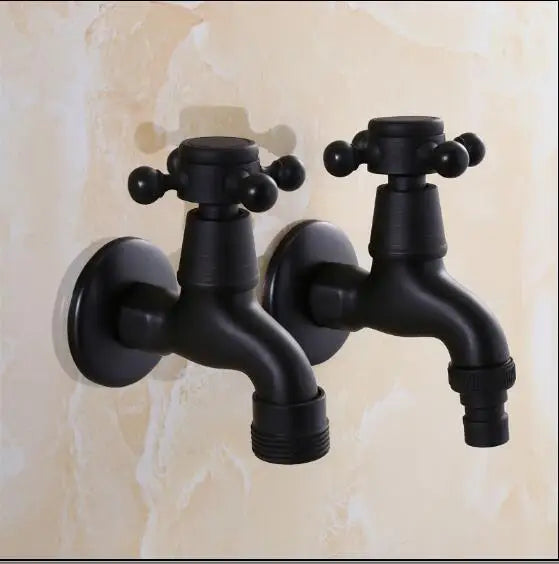 DecorBites™ Brass Black Oil Brushed Double Washing Machine Faucet Tap