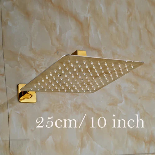 DecorBites™ Golden Ultrathin Rainfall Shower Head Set with Wall Mount Brass Arm