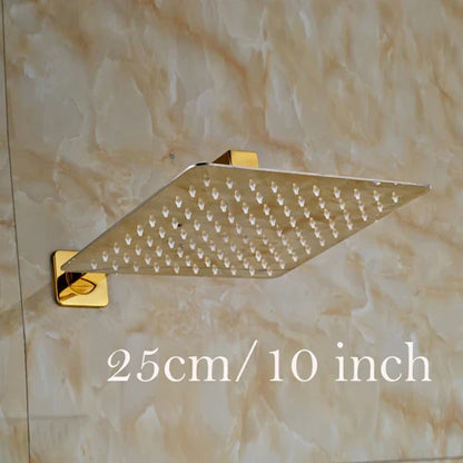 DecorBites™ Golden Ultrathin Rainfall Shower Head Set with Wall Mount Brass Arm