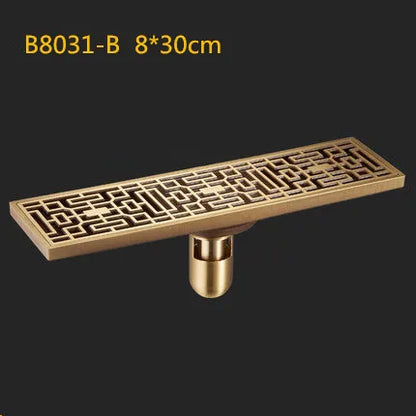 مصفاة أرضية دش خطية من نحاس عتيق من DecorBites™ مع غطاء منحوت فني