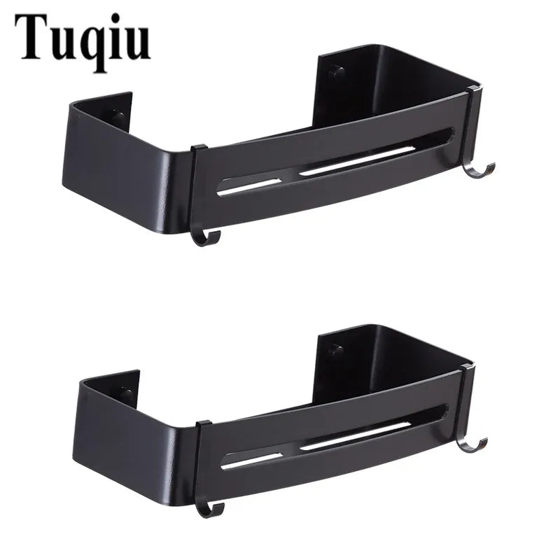 DecorBites™ Black Aluminum Wall Mounted Bathroom Corner Shelf for Bath and Kitchen Storage