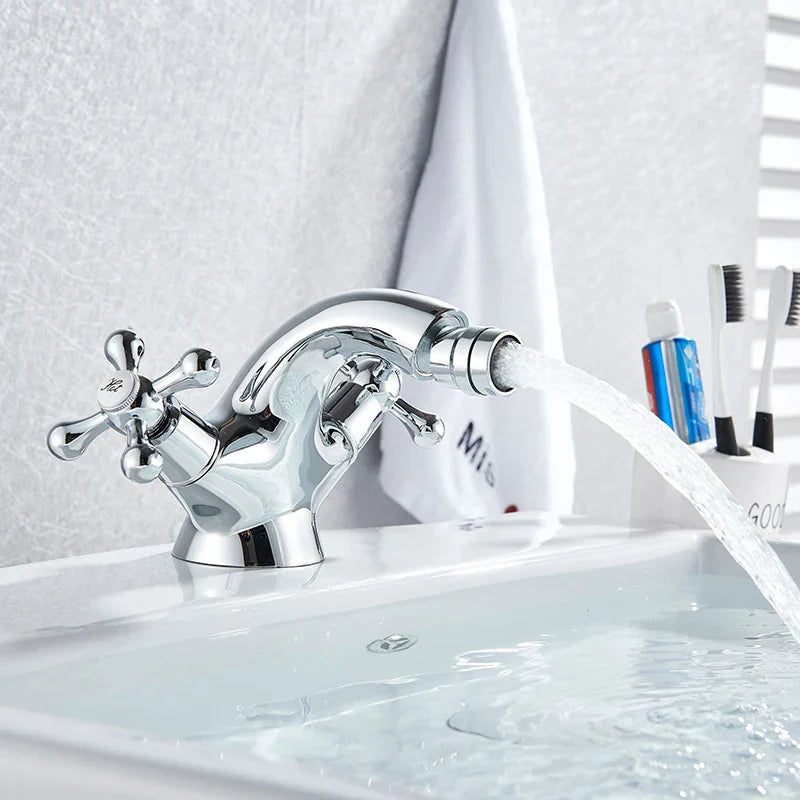 DecorBites™ Dual Handle Bidet Faucet for Vessel Sink, Deck Mounted Water Mixer Tap