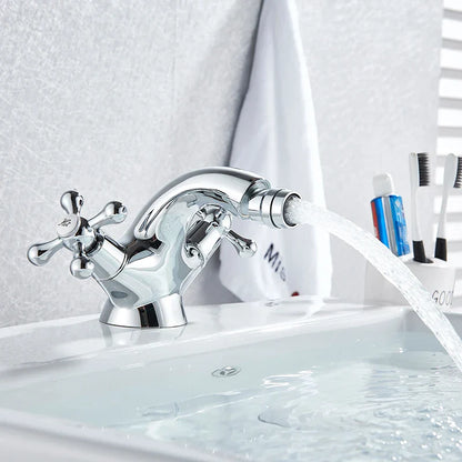 DecorBites™ Dual Handle Bidet Faucet for Vessel Sink, Deck Mounted Water Mixer Tap