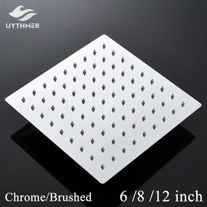 DecorBites™ 12-Inch Stainless Steel Square Rainfall Shower Head - Chrome Luxury Bathroom Fixture