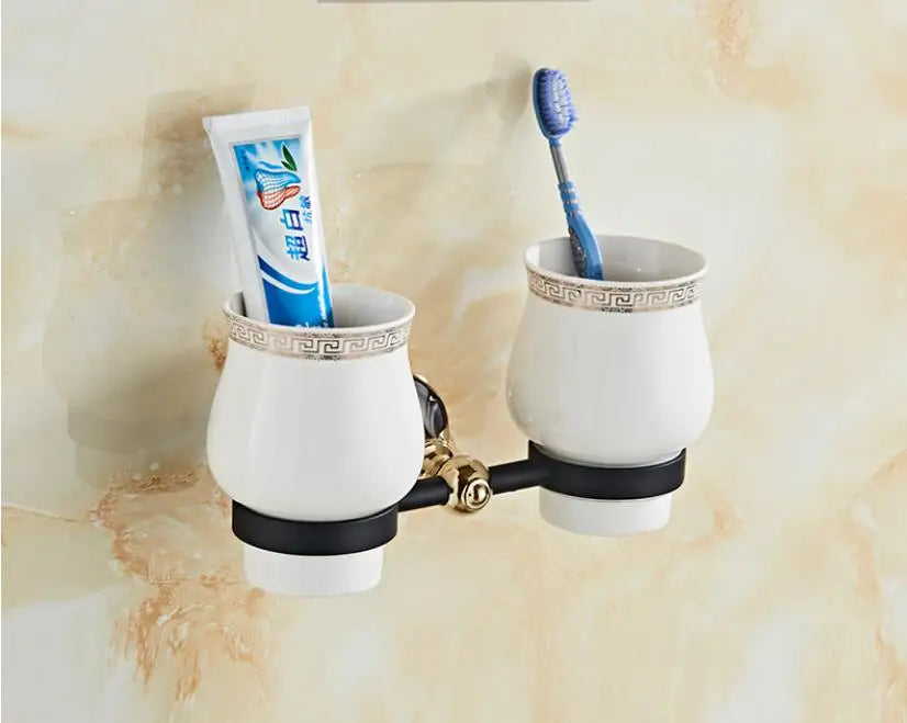 Gold Black Bathroom Accessory Set With Towel Bar