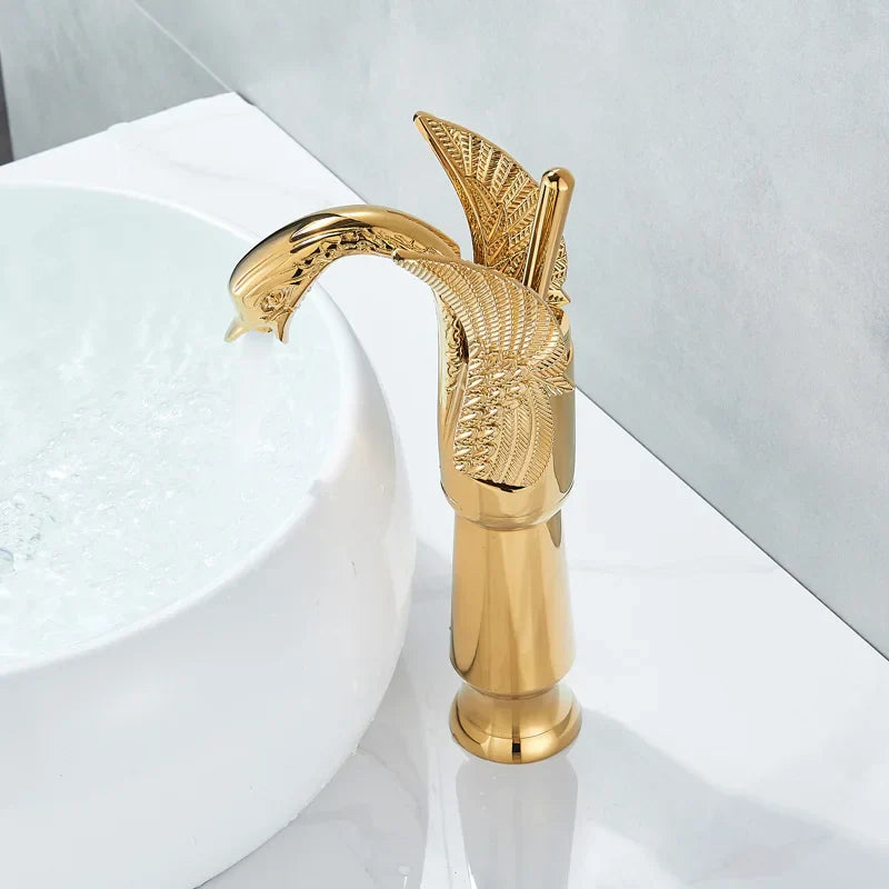 DecorBites™ Golden Swan Bathroom Mixer Faucet - Deck Mount Basin Tap with One Handle