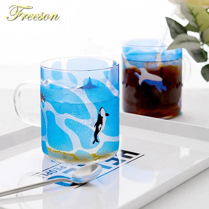 DecorBites™ Killer Whale Glass Coffee Mug 350ml: Cute Polar Bear Tea Cup Heat Resistant Glass Beer Mug