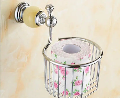 DecorBites™ Brass & Jade Bathroom Set: Holder, Bar, Basket, Rack, Ring - Hardware Collection