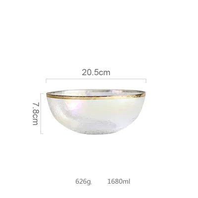 DecorBites™ Hammer Grain Gold Glass Salad Bowl - Round Ceramic Fruit Bowl