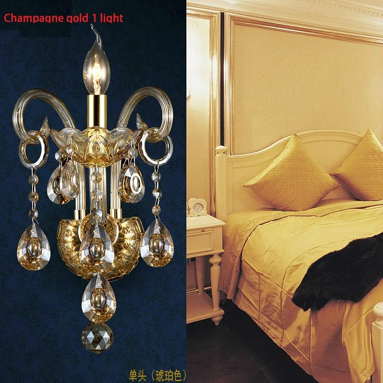 DecorBites™ Crystal Wall Lamp, K9 Crystals, Champagne Gold/Silver, 1/2 Lights, Luxury Bedside Light