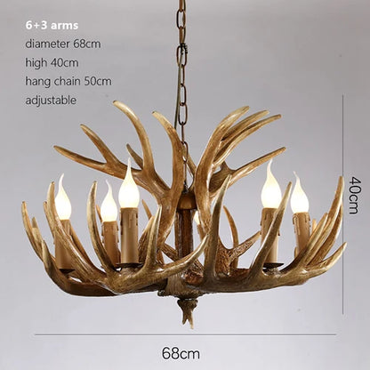 DecorBites™ Deer Antler Chandelier: American Retro Resin Horn Lamps for Rustic Home Decor