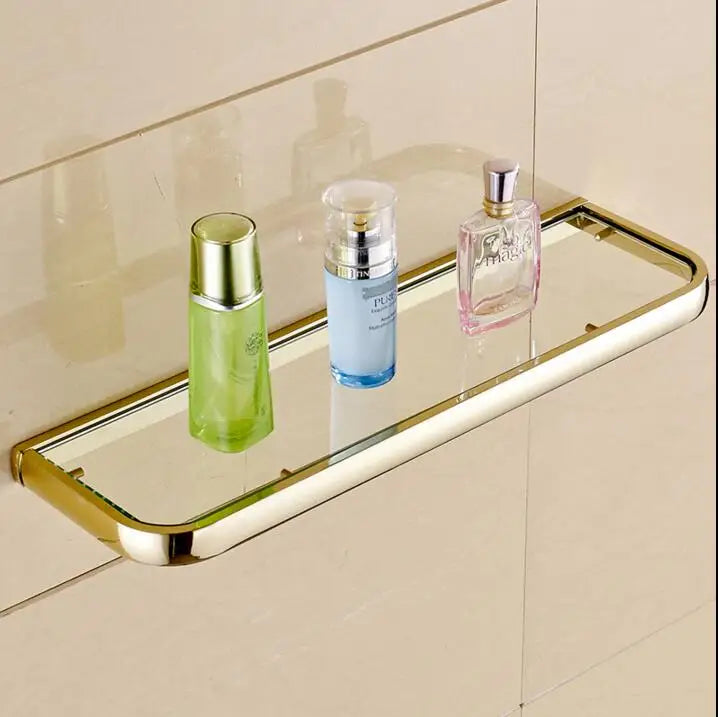 DecorBites™ Gold Bathroom Accessories Set: Towel Shelf, Towel Bar, Paper Holder, Cloth Hook