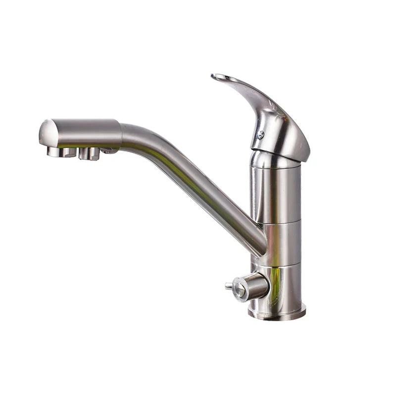 DecorBites™ Brushed Nickel Kitchen Sink Faucet with Water Purification: 360° Rotation Deck Mounted Mixer Tap