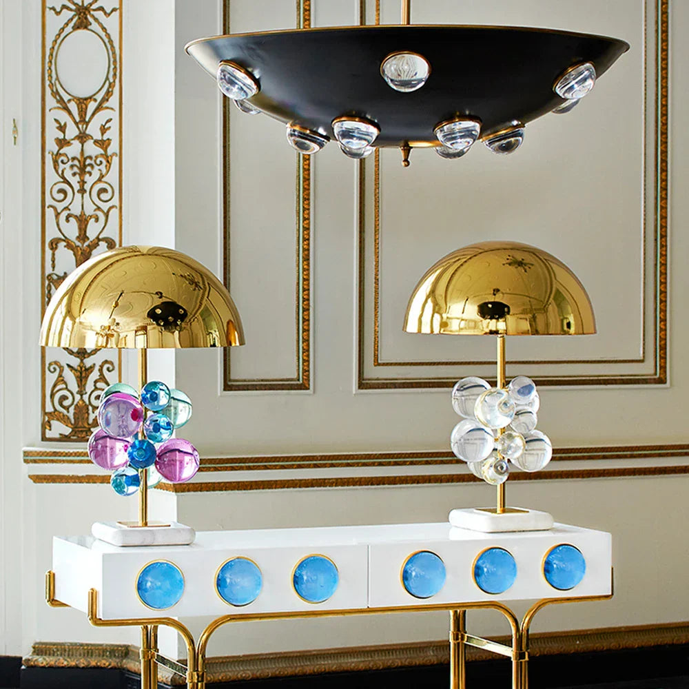 DecorBites™ Crystal Bubble LED Desk Lamp - Art Deco Style, Clear Colorized, Marble Base