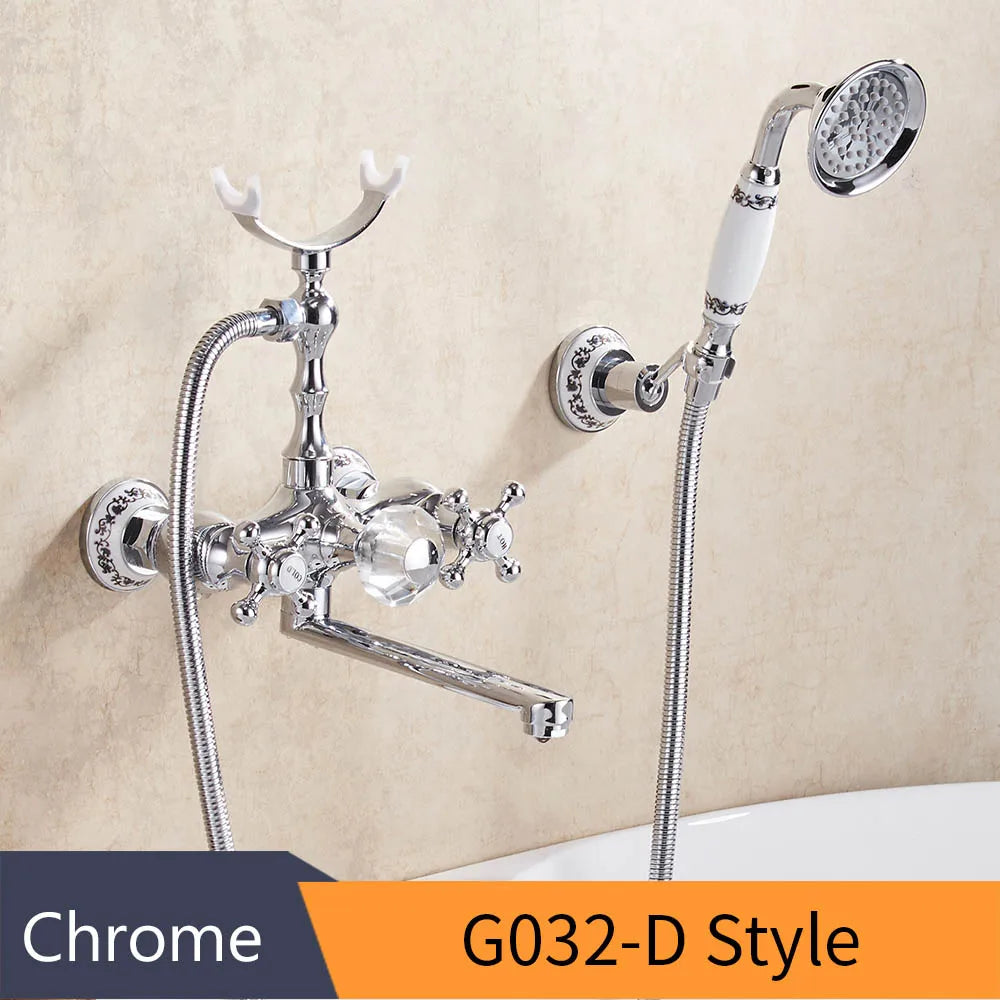 Grifo de bañera montado en la pared de latón dorado Decorbites™ con kit de ducha de mano