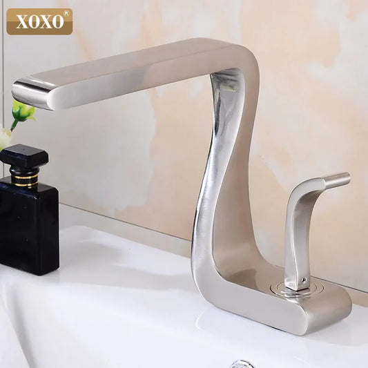 DecorBites™ Black Brass Single Handle Basin Faucet, Deck Mounted Bathroom Sink Mixer