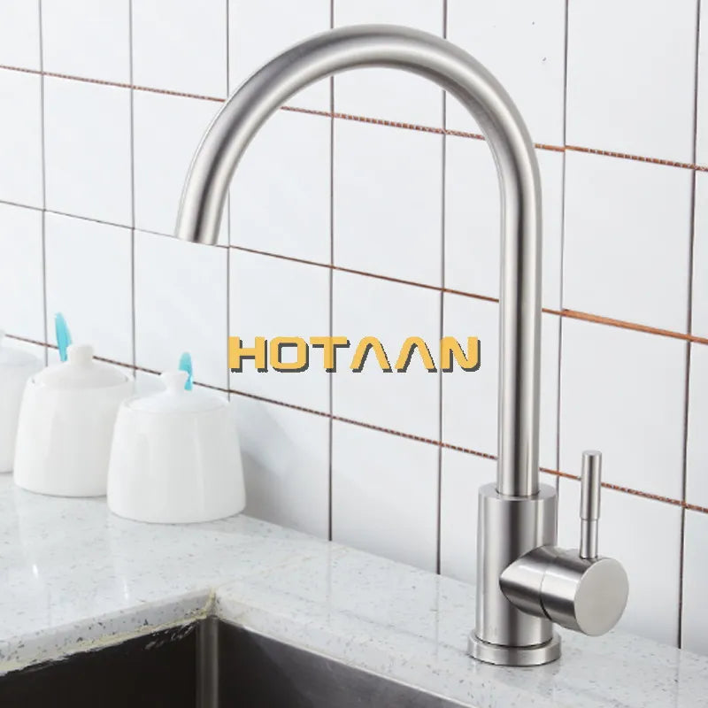 DecorBites™ Brushed Nickel Stainless Steel Kitchen Faucet with Single Handle and Single Hole