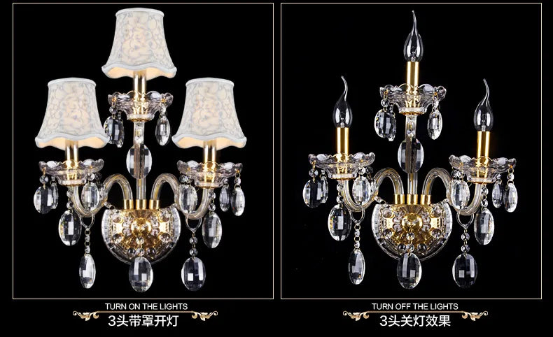 DecorBites™ K9 Crystal Gold Wall Lamp with LED Bulbs & Lampshades, Luxury Bedside Light