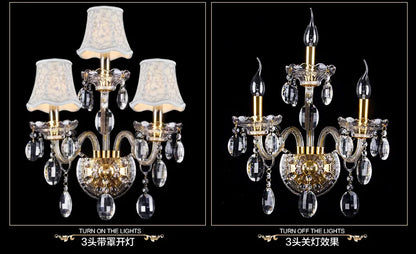 DecorBites™ K9 Crystal Gold Wall Lamp with LED Bulbs & Lampshades, Luxury Bedside Light