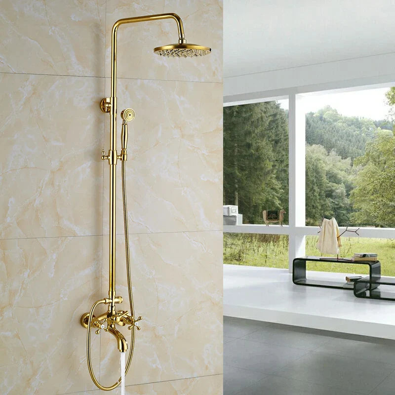 DecorBites™ Golden Shower Mixer Taps with 8" Rainfall Shower Head and Handshower