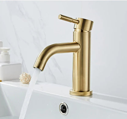 Grifo de lavabo DecorBites™ en oro cepillado: latón macizo, mezclador de agua fría y caliente, monomando