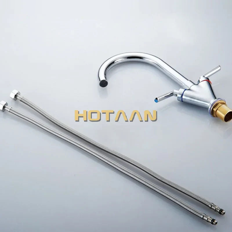 DecorBites™ Double Handle Kitchen Sink Mixer Tap, Round Swivel Faucet