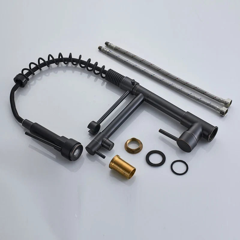 DecorBites™ Black Bronze Dual Spout Kitchen Faucet with Pull Down Sprayer