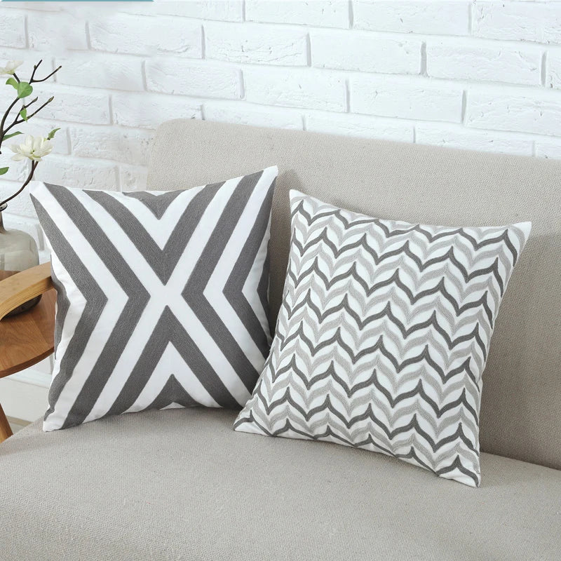 DecorBites™ Grey Pink Geometric Embroidered Cushion Cover, 45x45cm