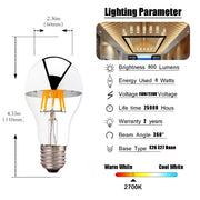 Bombilla LED Filamento™ Decorbites A19 Cúpula Plateada 8W 800lm Atenuable IRC 85 2700K 6000K Cálida Fría