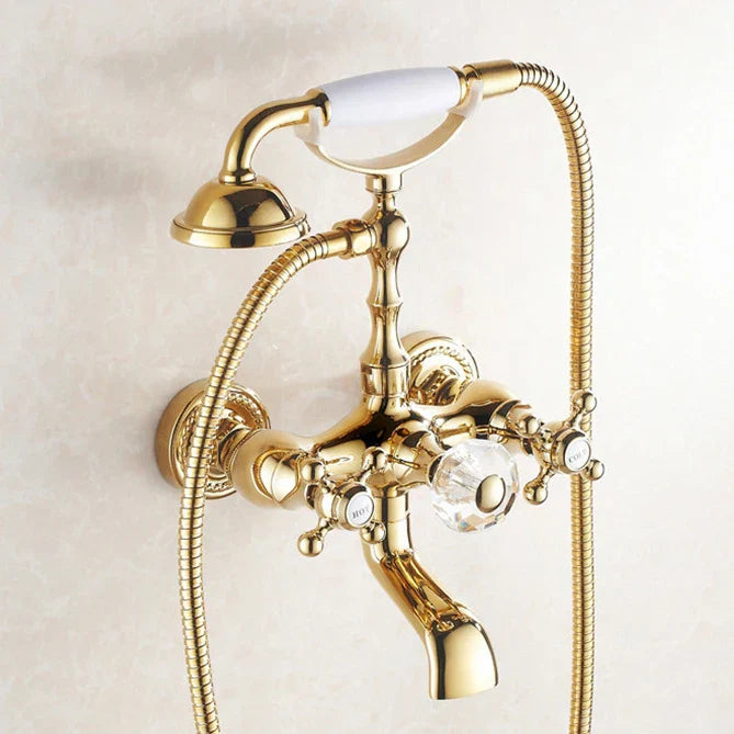 Grifo de bañera montado en la pared de latón dorado Decorbites™ con kit de ducha de mano