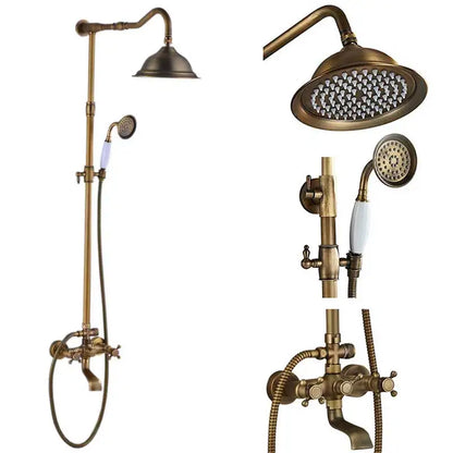 Juego de grifería para ducha DecorBites™ de latón antiguo con ducha de mano y cabezal de lluvia de 8".
