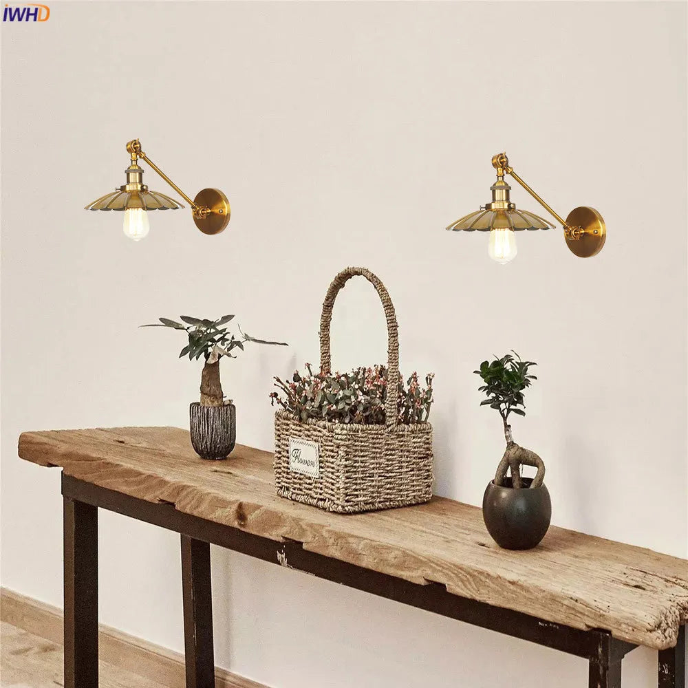 Aplique de pared LED de brazo largo dorado DecorBites™ para dormitorio, escalera, loft, estilo industrial vintage