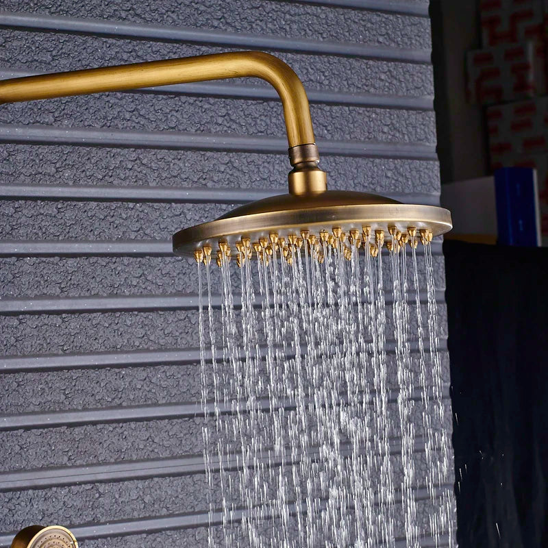Juego de mezclador de grifo de ducha de latón DecorBites™ con cabezal de lluvia de 8", estante de almacenamiento y ganchos